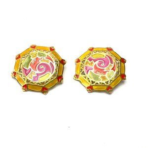 1980s Edgar Berebi XL Enamel Earrings — Art Nouveau Revival — Vibrant Colorway